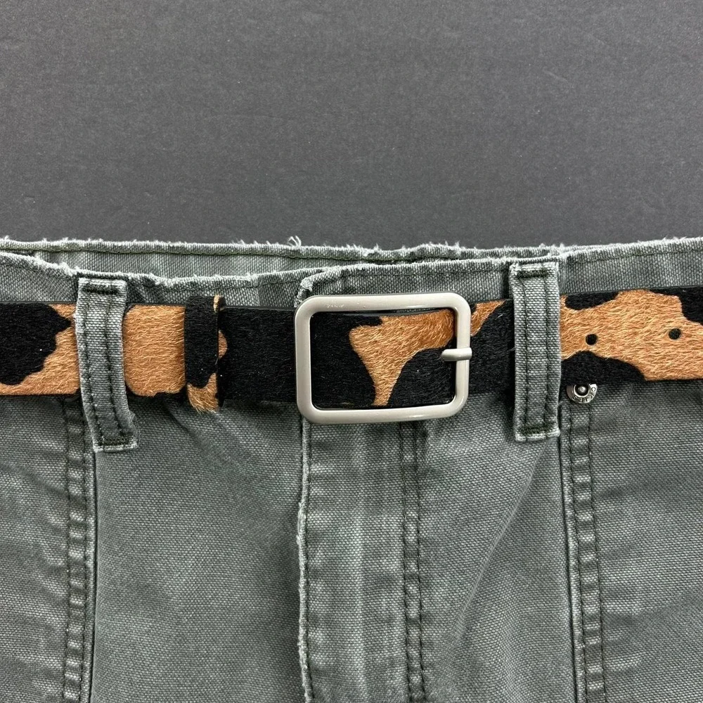 Vintage style cow fur belt american western boho black and brown